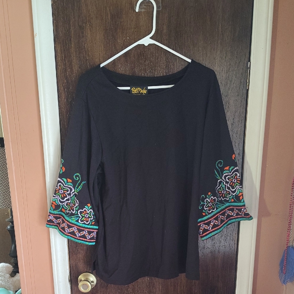 Bob Mackie Black Top with Colorful Embroidery
